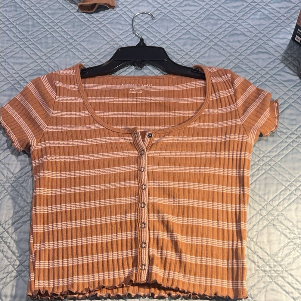 AE Brown Striped Crop Top